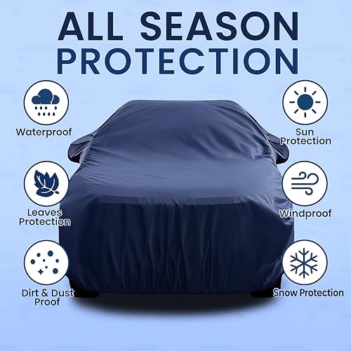 Sulfar 100% Water Resistant Car Body Cover Compatible with Mirror for Maruti Suzuki New Wagonr (2010 (Triple Stitched, Full Bottom Elastic, Navy Blue) - Image 3