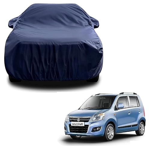 Sulfar 100% Water Resistant Car Body Cover Compatible with Mirror for Maruti Suzuki New Wagonr (2010 (Triple Stitched, Full Bottom Elastic, Navy Blue) - Image 1