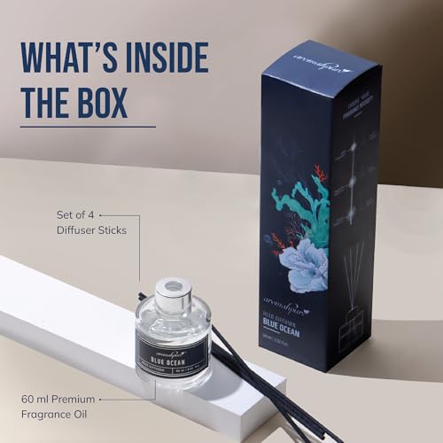 Aromahpure Premium Reed Diffuser Set - Aqua | 60 ML with 4 Fiber Reed Sticks Long Lasting Upto 35 Days | Room Freshener for Bedroom, Washroom, Office | Toxin Free, Aromatherapy, Stress Relief - Image 5