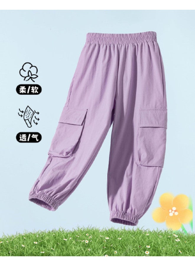 Bornbay summer Girls' Mosquito-proof Pants - Simple, Stylish Multi-pocket Windproof Running Casual Paratrooper Pants - Image 1