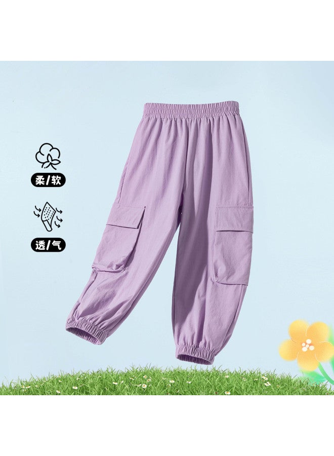 Bornbay summer Girls' Mosquito-proof Pants - Simple, Stylish Multi-pocket Windproof Running Casual Paratrooper Pants - Image 2