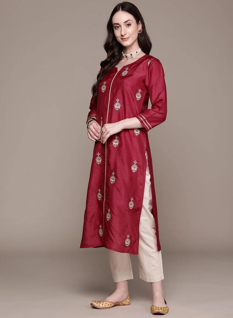 ISHIN Women's Magenta 100% Cotton Printed Tunic Regular Fit Kurta