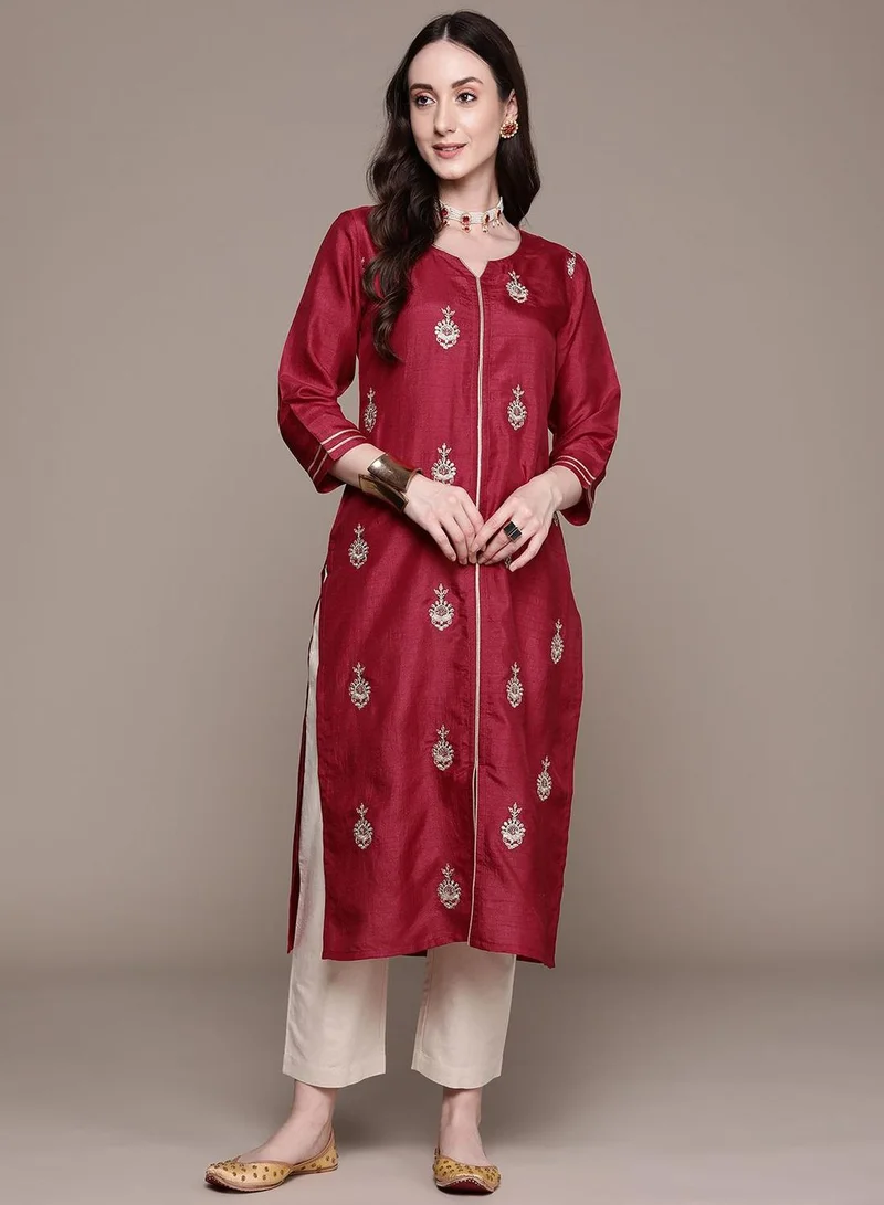 ISHIN Women's Magenta 100% Cotton Printed Tunic Regular Fit Kurta