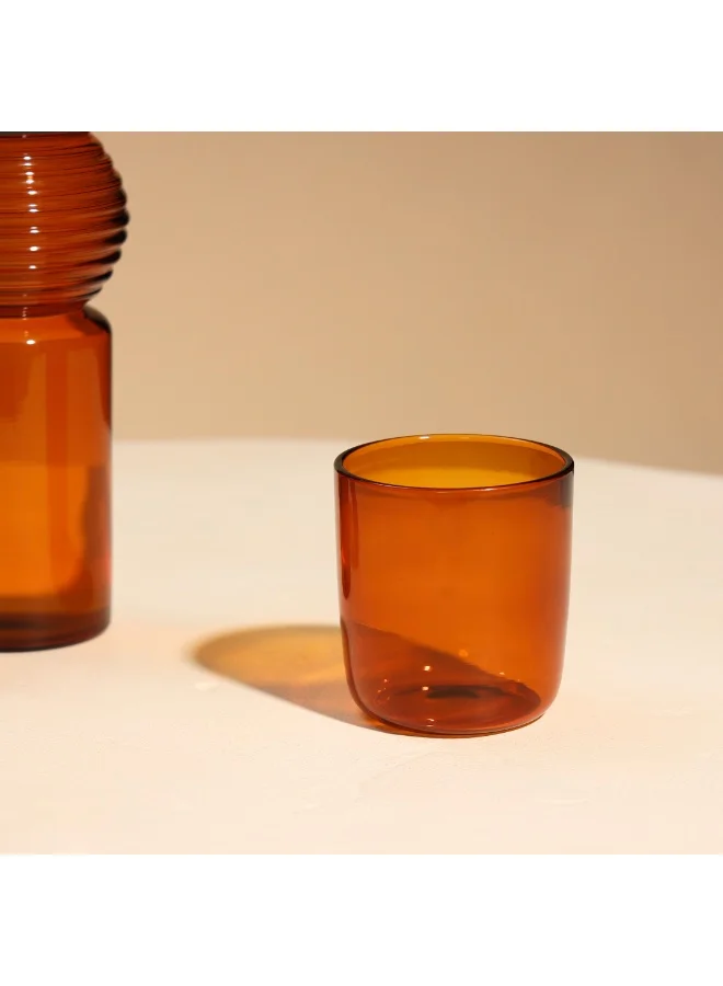 Muun Home Muun Home Coiled Carafe Glass Amber | Handblown Borosilicate Drinking Glass with Ribbed Spiral Design | Water, Juice & Cocktail Glass for Home, Dining & Table Styling