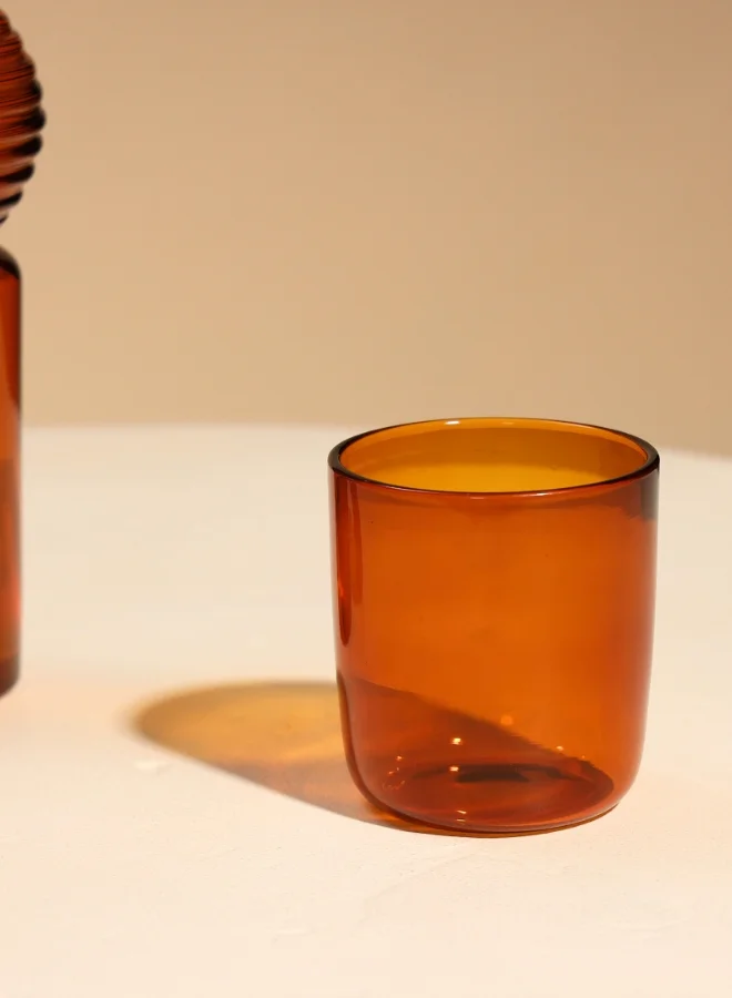 Muun Home Muun Home Coiled Carafe Glass Amber | Handblown Borosilicate Drinking Glass with Ribbed Spiral Design | Water, Juice & Cocktail Glass for Home, Dining & Table Styling