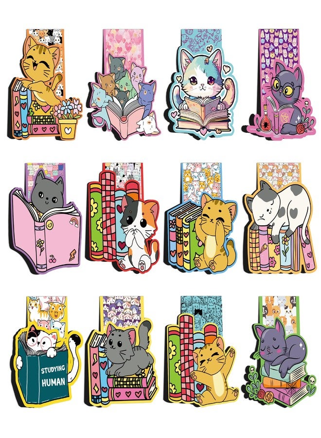 RUBOAOA Cat Magnetic Bookmarks, 12 Pcs Cute Kawaii Cat Book Markers Page Clips, Office Desk Accessories for Women Book Lovers - Image 1