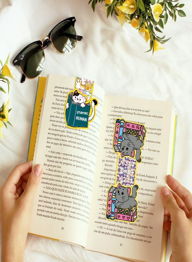RUBOAOA Cat Magnetic Bookmarks, 12 Pcs Cute Kawaii Cat Book Markers Page Clips, Office Desk Accessories for Women Book Lovers - Image 5