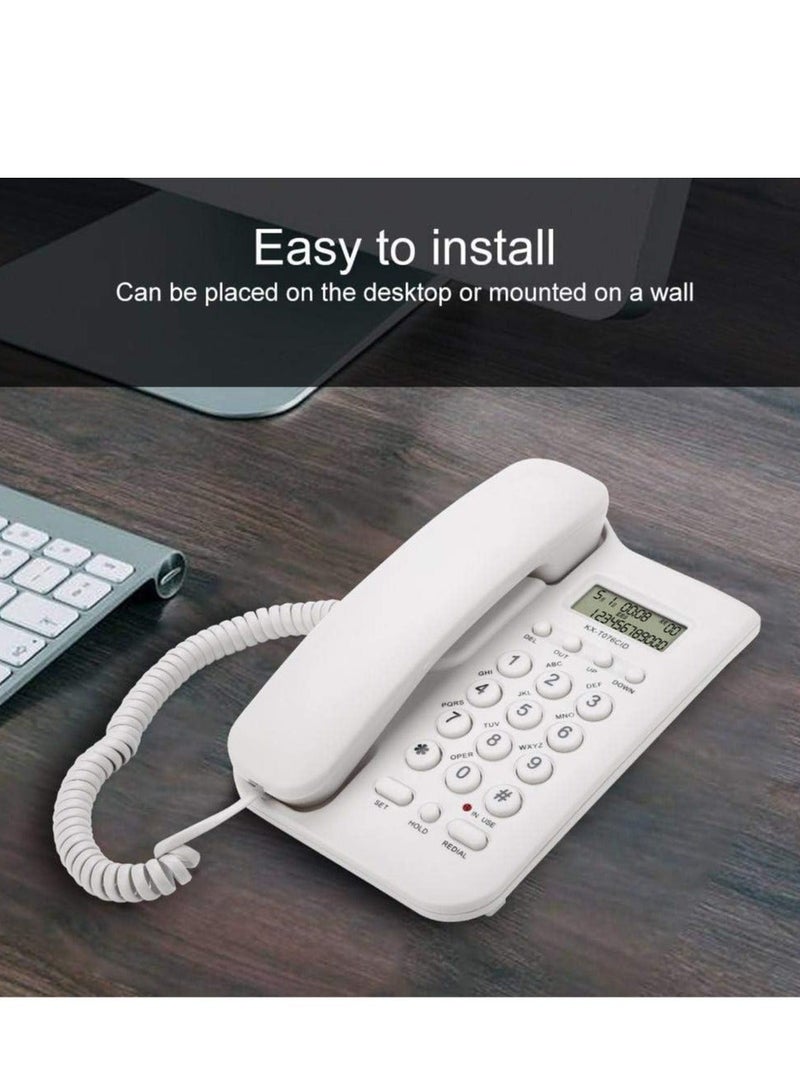 Corded Landline Phone, Landline Corded Telephone, English Desktop Fixed Phone with FSK and DTMF Dual System, Caller ID Display/Pre Dial/Cancel/Callback/Recall, for Home Hotel Office Business(White) - Image 3