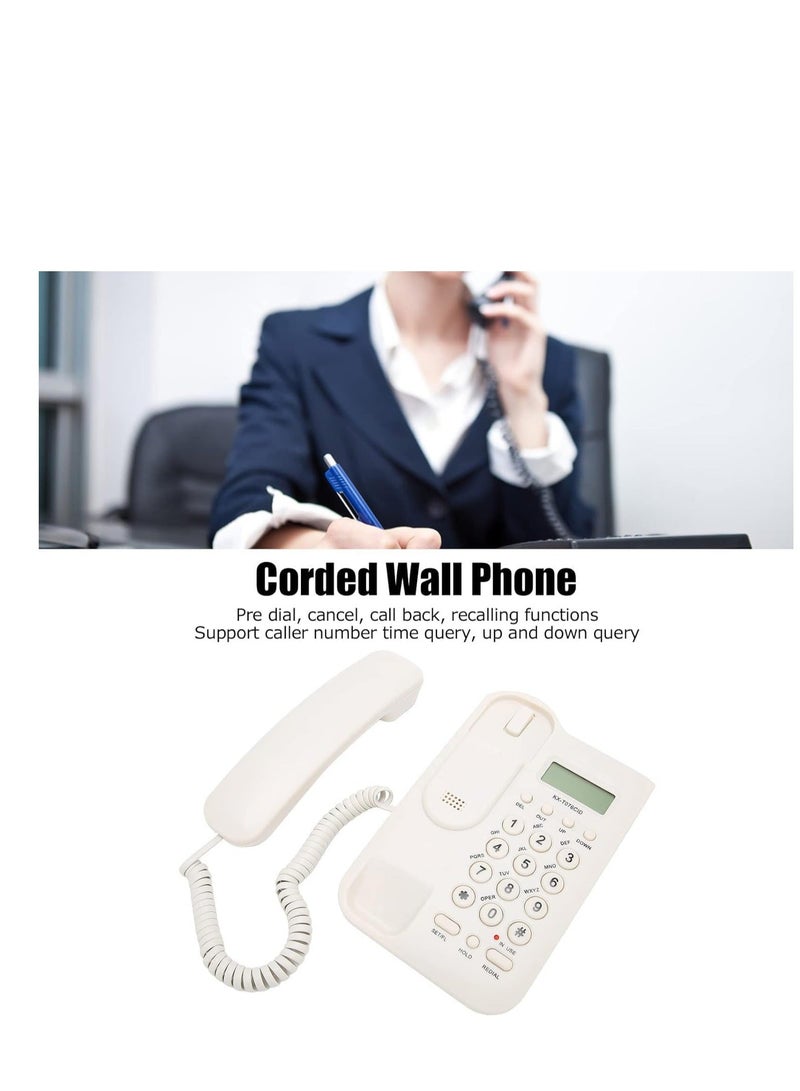 Corded Landline Phone, Landline Corded Telephone, English Desktop Fixed Phone with FSK and DTMF Dual System, Caller ID Display/Pre Dial/Cancel/Callback/Recall, for Home Hotel Office Business(White) - Image 4