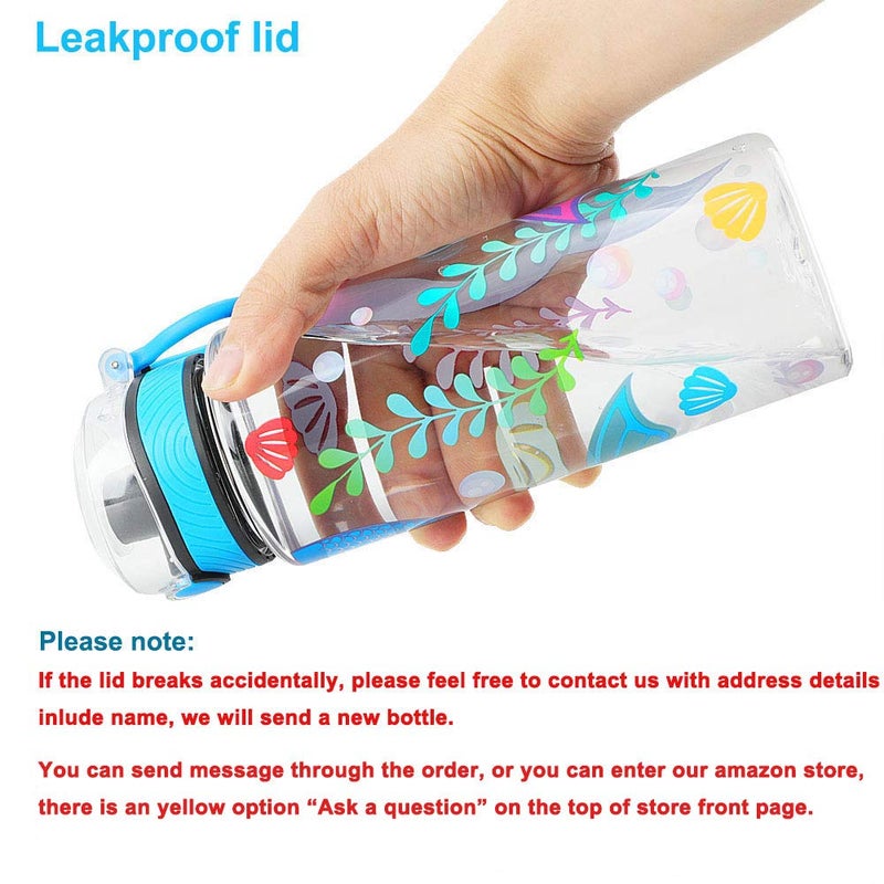 Home Tune Cute Water Bottle for School Kids Girls, BPA FREE Tritan & Leak Proof & Easy Clean & Carry Handle, 23oz/ 680ml - Mermaid - Image 3