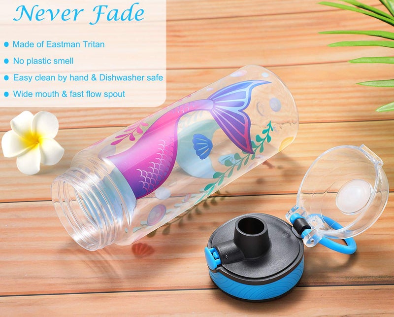 Home Tune Cute Water Bottle for School Kids Girls, BPA FREE Tritan & Leak Proof & Easy Clean & Carry Handle, 23oz/ 680ml - Mermaid - Image 2