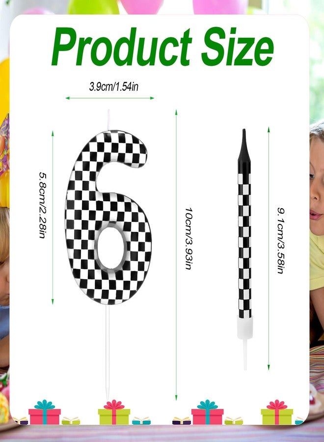 Gosknor 13pcs Racing Cars Birthday Candles, Black and White Checkered Candles Birthday Number Candle Cake Topper for Boys Kids Baby Shower Racing Car Theme Party Decoration Supplies (Number 6) - Image 2