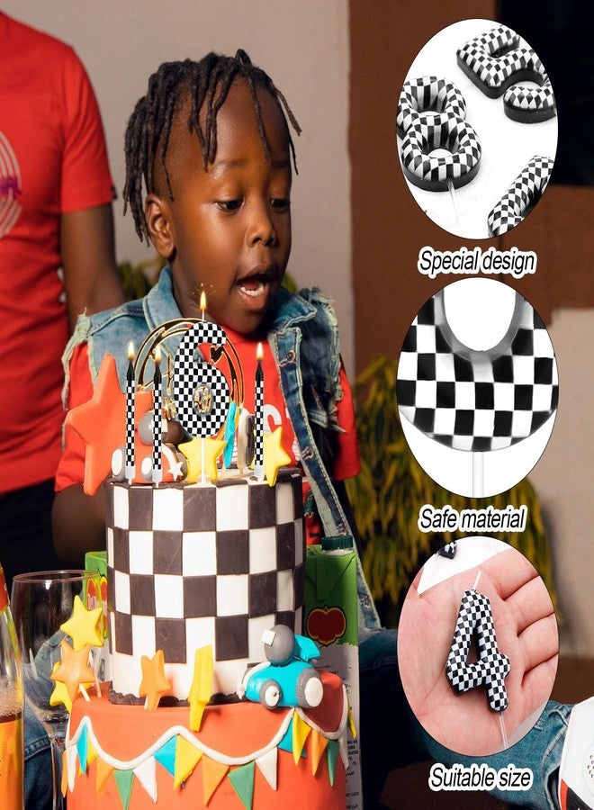 Gosknor 13pcs Racing Cars Birthday Candles, Black and White Checkered Candles Birthday Number Candle Cake Topper for Boys Kids Baby Shower Racing Car Theme Party Decoration Supplies (Number 6) - Image 3