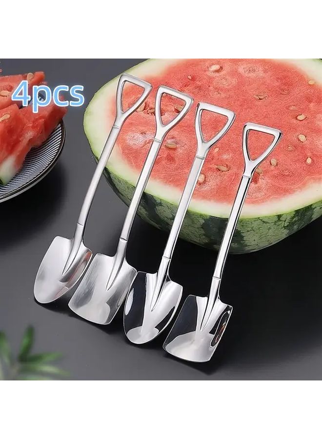 4 Pack Stainless Steel Spade Spoon Set Creative Watermelon Dessert Serving Spoons Portable Fruit And Ice Cream Scoops Durable Kitchen Utensils - Image 1
