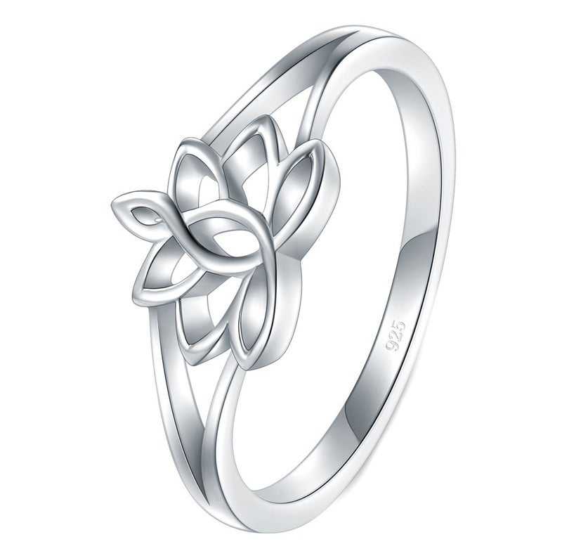 BORUO 925 Sterling Silver Ring, Lotus Flower Yoga High Polish Tarnish Resistant Comfort Fit Wedding Band 2mm Ring Size 10 - Image 2
