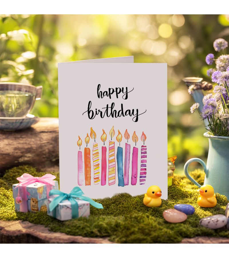 Pink Happy Birthday Watercolor Candles Greeting Card Hand Painted Style Perfect for Party Gift - Image 4