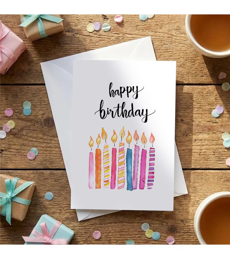 Pink Happy Birthday Watercolor Candles Greeting Card Hand Painted Style Perfect for Party Gift - Image 2