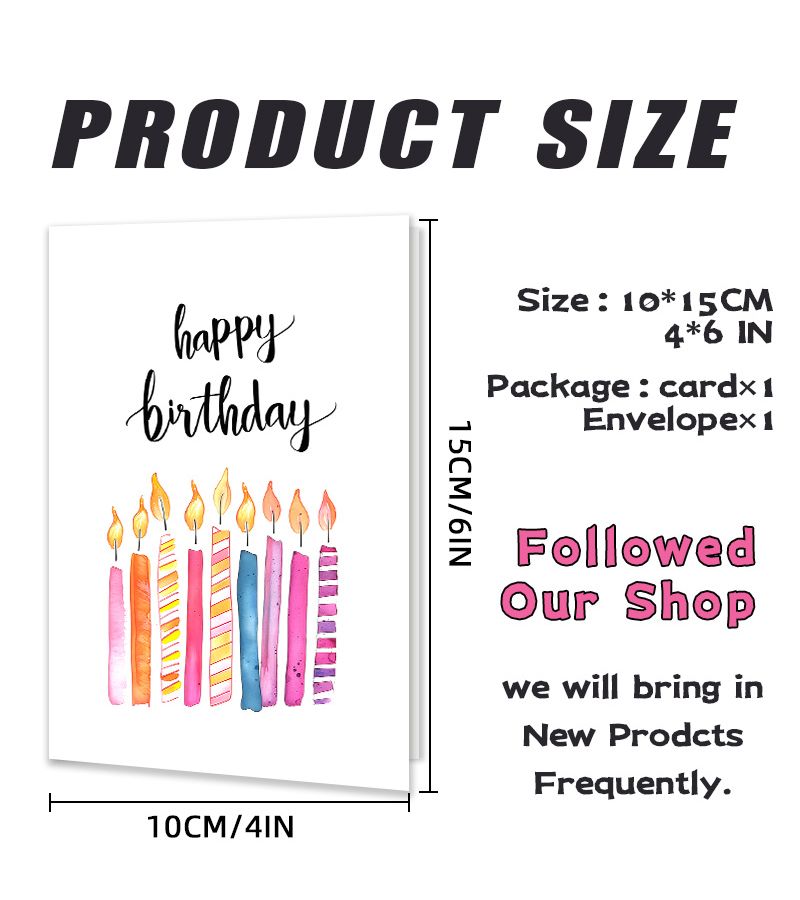 Pink Happy Birthday Watercolor Candles Greeting Card Hand Painted Style Perfect for Party Gift - Image 3