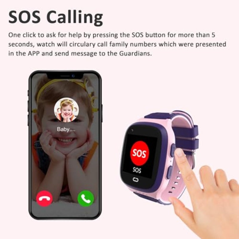 4G Smart Watch Girls with GPS Tracker and Video Calling, One-key SOS Call, Voice Chat, Camera, Alarm Clock, Touch Screen Smart Watch Gifts for Girls Age 5-12 Pink - Image 5