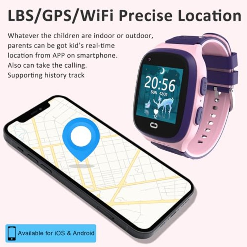 4G Smart Watch Girls with GPS Tracker and Video Calling, One-key SOS Call, Voice Chat, Camera, Alarm Clock, Touch Screen Smart Watch Gifts for Girls Age 5-12 Pink - Image 4