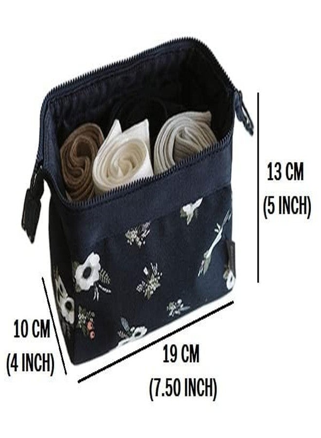AASHRIT Cosmetic Toiletry Makeup Pouch with Portable Travel Multipurpose Water-Resistant Zipper Makeup Brush Bags - Black Flower ASPBF-23 - Image 2