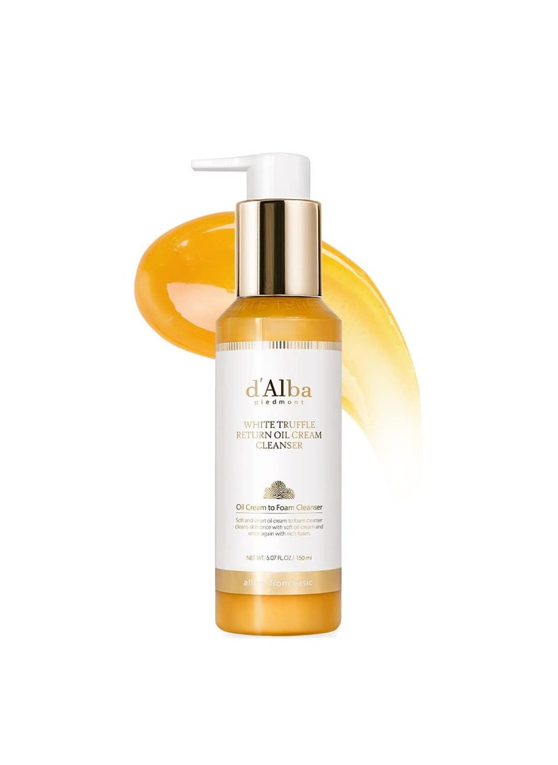 d'alba Piedmont - d'alba Piedmont Italian White Truffle Return Oil Cream Cleanser, Vegan Skincare, Easy One Step Cleanser for Sebum & Makeup Removal, Hydrating Cleanser, for Sensitive Skin, Korean Skin Care - Image 1