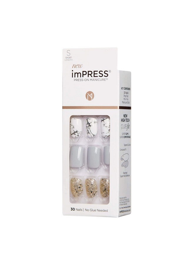 Impress Design Press On Nails Knock Out Gray Short Size Squoval Shape Includes 30 Nails Prep Pad Instructions Sheet 1 Manicure Stick 1 Mini File - Image 4