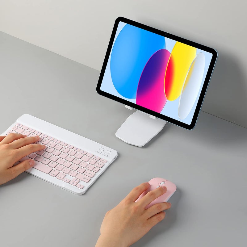 Acolarid لوحة مفاتيح بلوتوث قابلة للشحن فائق النحافة لوحة مفاتيح لاسلكية محمولة لجهاز iPad A16 الجيل 11 10، iPad Pro، iPad Air، iPad mini، iPhone، Android، جهاز Samsung Galaxy اللوحي، الهاتف الذكي، الهاتف المحمول (وردي) - Image 3
