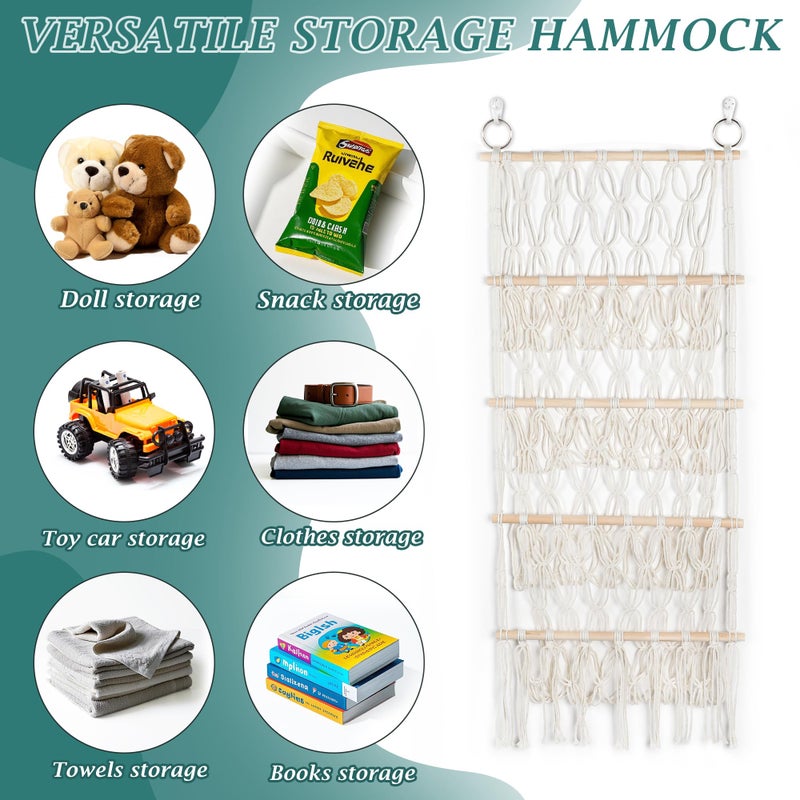 Qoroos 42cm Wide Over the Door Stuffed Animal Storage Hammock Corner Wall Hanging Storage Holder Boho Macrame Plush Toy Organizer Net for Stuffed Animal - Image 4