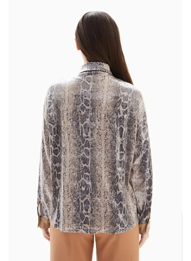 Wecre8 Grey/Beige Snake Sequin Blouse