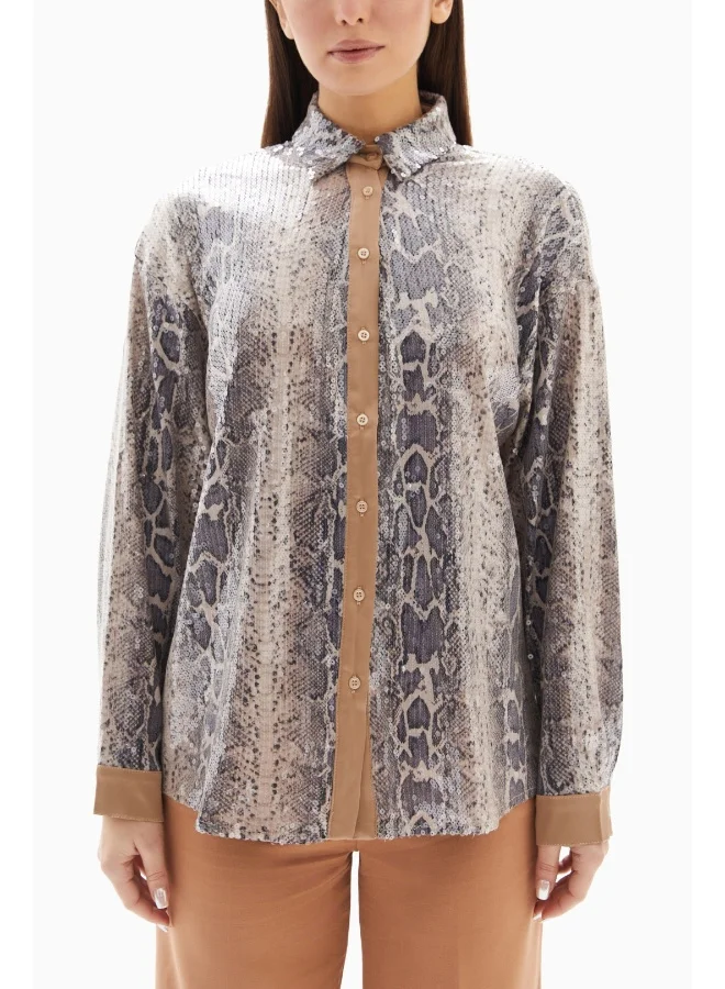 Wecre8 Grey/Beige Snake Sequin Blouse