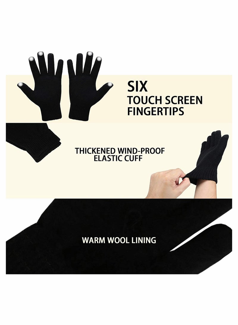 Beanie Hat Scarf Touchscreen Gloves Set（Black）  - Image 4