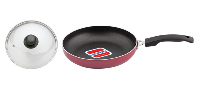 UCOOK Non-Stick Induction Base Frying Pan with Glass Lid, 240mm, Red - Image 1