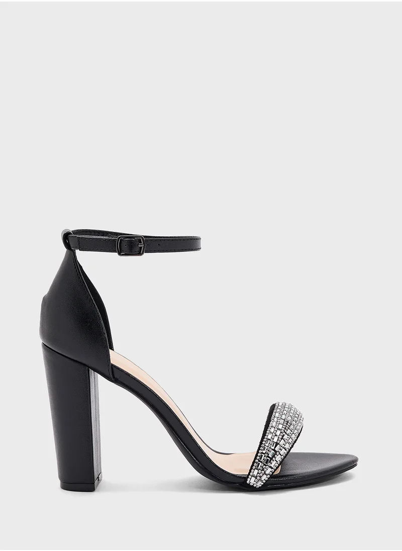جينجر Block Heel Sandal With Embellished Strap