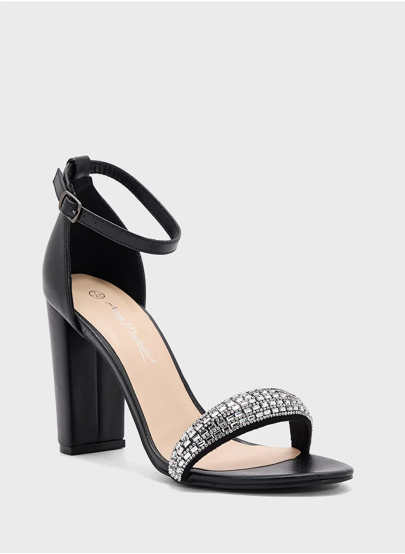 جينجر Block Heel Sandal With Embellished Strap