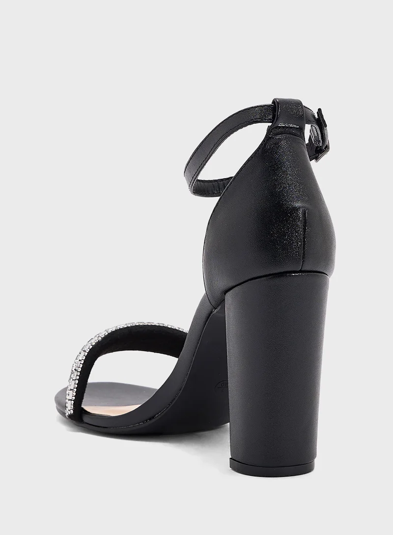 Anne Michelle Block Heel Sandal With Embellished Strap