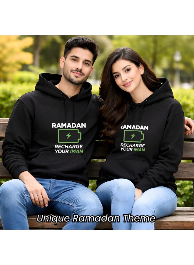 برينت شوب فور مي هودي رمضان مبارك لكل من الرجال والنساء - بلوفر قطني ناعم - كم طويل مع جيوب برباط وجيوب كانجارو - مثالي للسفر - Image 4