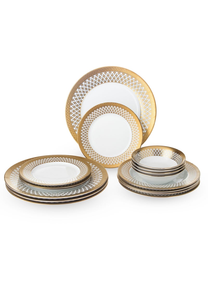 Dania Dinner set 16 pieces 4 people porcelain golden engraving  - Image 4
