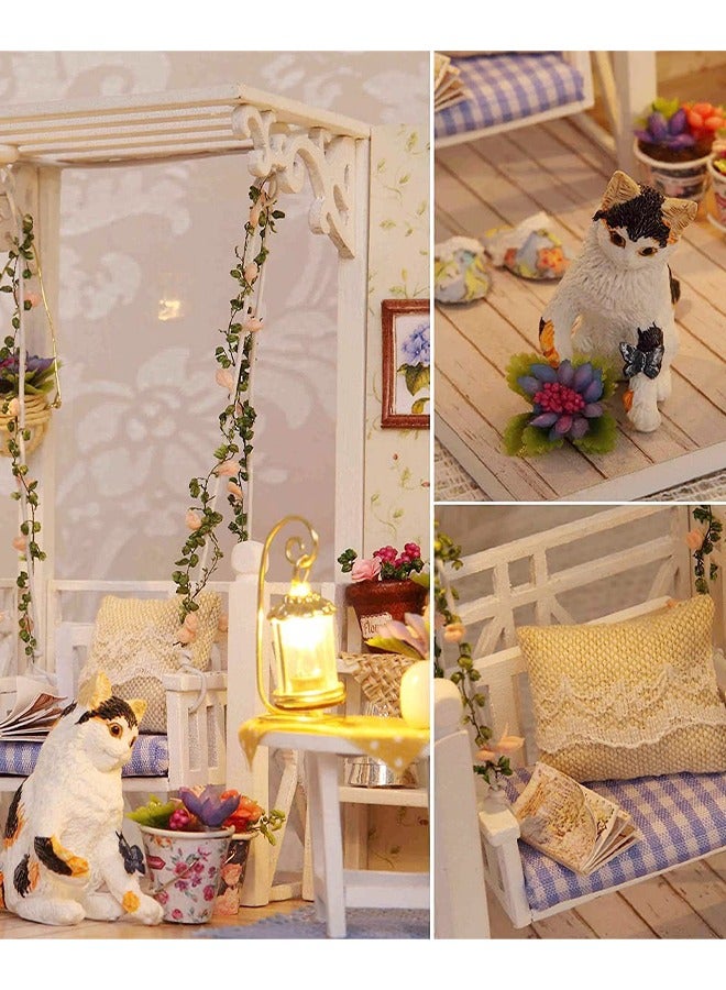 GROIC DIY Miniature Dollhouse Kit with Furniture, Creative Tiny Room kit Doll House LED Light Accessories Plus Dust Proof, Romantic Artwork Gift (Kitten Diary) - Image 5