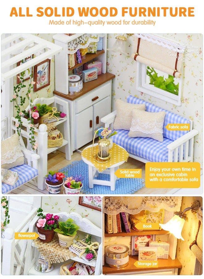 GROIC DIY Miniature Dollhouse Kit with Furniture, Creative Tiny Room kit Doll House LED Light Accessories Plus Dust Proof, Romantic Artwork Gift (Kitten Diary) - Image 4