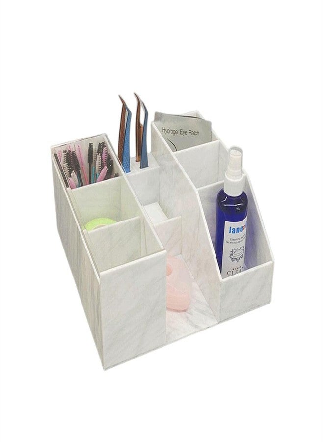 LIXIMMAZN Acrylic Large Capacity Makeup Organizer, Grafting Beauty Extension Supplies Lash Storage Display, Eyelash Storage Case Brush Tweezers Cosmetic Holder (White Marble) - Image 1
