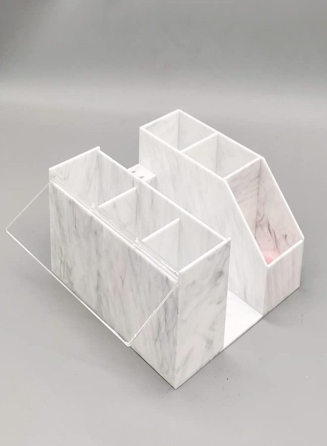 LIXIMMAZN Acrylic Large Capacity Makeup Organizer, Grafting Beauty Extension Supplies Lash Storage Display, Eyelash Storage Case Brush Tweezers Cosmetic Holder (White Marble) - Image 5