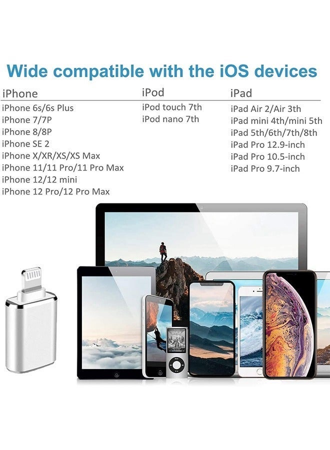 Portable Apple Lightning Reader With USB Port, USB3.0 To Lightning Camera Reader Adapter, OTG Data Sync Converter,  Support Camera Card Reader U Disk (Silver, System Requirements IOS13 or Above)