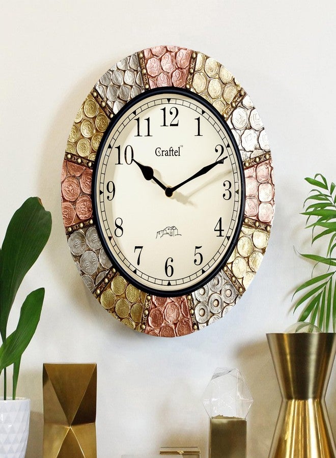 CRAFTEL Silent No Ticking Antique Wall Clock Hand Engraved Brass | Antique Coin Studded Brass Finish Diwar Ghadi | Dial - 8 Inches, Antique Gold | 365 Days Warranty - Image 4