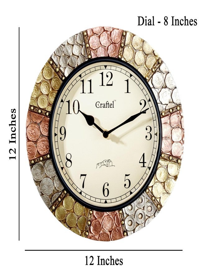 CRAFTEL Silent No Ticking Antique Wall Clock Hand Engraved Brass | Antique Coin Studded Brass Finish Diwar Ghadi | Dial - 8 Inches, Antique Gold | 365 Days Warranty - Image 3