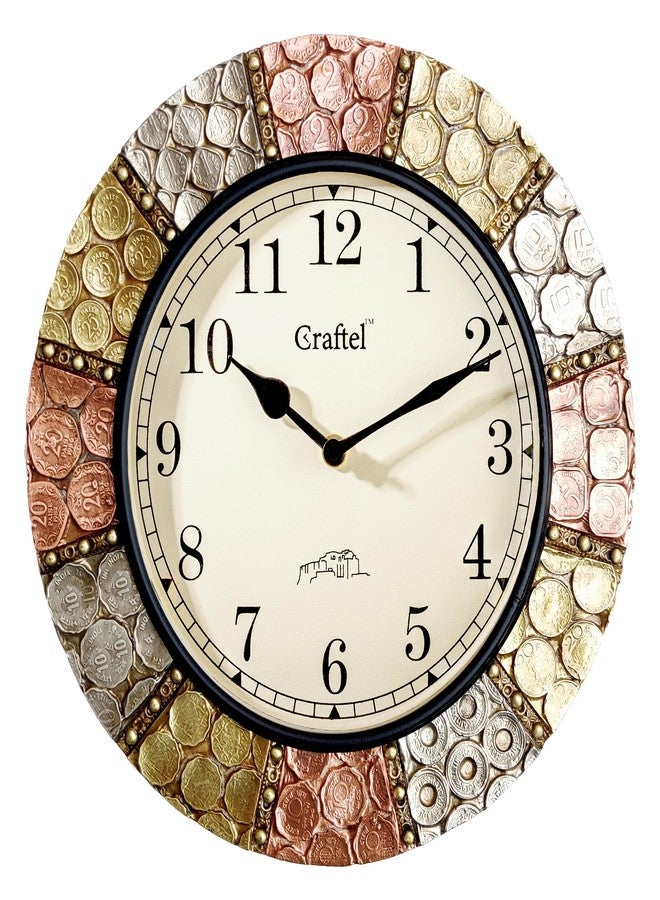 CRAFTEL Silent No Ticking Antique Wall Clock Hand Engraved Brass | Antique Coin Studded Brass Finish Diwar Ghadi | Dial - 8 Inches, Antique Gold | 365 Days Warranty - Image 2