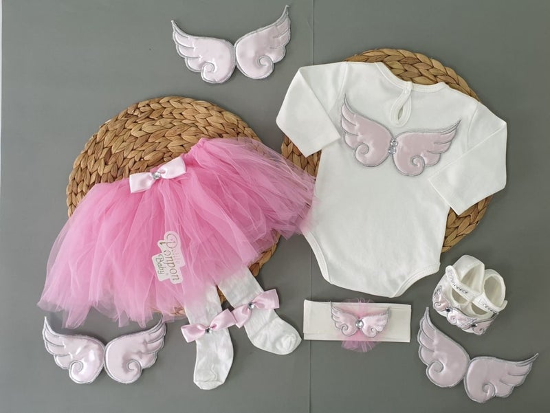 Furya : 0 6 Months 5 Piece Newborn Angel Wings Special Day Baby Girl Dress Baby Girl Birthday Gift