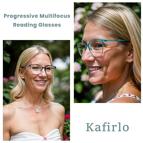 Kafirlo Progressive Multifocus Reading Glasses Women Cat Eye No Line Multifocal Transition Blue Blocker Computer Readers Metal Frame Fashion Ladies Cute Funky Trendy Cheaters Trifocal Eyeglasses 150 - Image 3