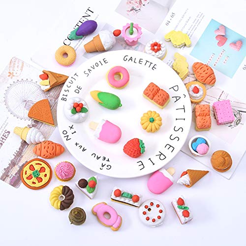 Cllayees 72 Pcs Assorted Food Pencil Erasers Toy Set, Cake Dessert Fruit Puzzle Erasers Toys for Kids Reward Party Favors (Food) - Image 2