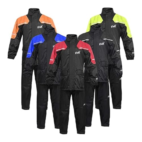 HWK Motorcycle Rain Suit for Men and Women, Two-Piece Waterproof Motorcycle Rain Gear with Reflective Rain Jacket and Rain Pants for Weatherproof All-Season Riding, Hi-Vis Green, 4X-Large - Image 1
